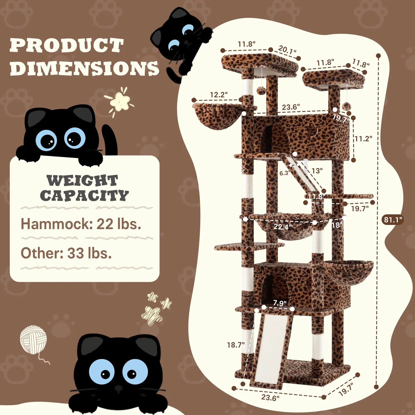SHA CERLIN 81In/67In Multi-Level Tall Cat Tree Tower with Hammock & Sisal Scratching Posts Larger Cat Condo Furniture for Multi-Cat Play & Rest Summervibes Father'S Day Gift