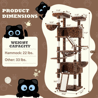 SHA CERLIN 81In/67In Multi-Level Tall Cat Tree Tower with Hammock & Sisal Scratching Posts Larger Cat Condo Furniture for Multi-Cat Play & Rest Summervibes Father'S Day Gift