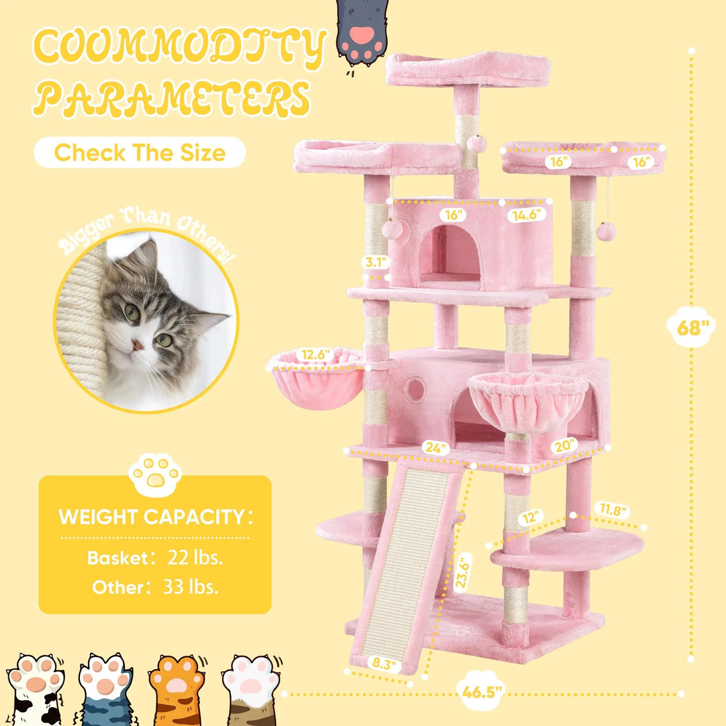 SHA CERLIN 81In/67In Multi-Level Tall Cat Tree Tower with Hammock & Sisal Scratching Posts Larger Cat Condo Furniture for Multi-Cat Play & Rest Summervibes Father'S Day Gift
