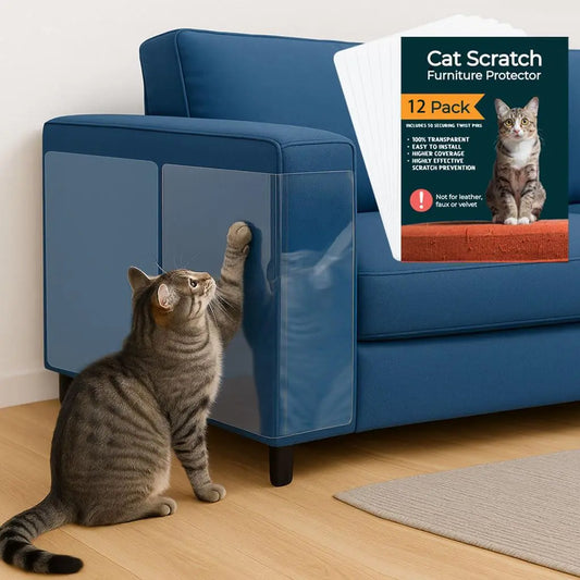 AISOON 12-Pack Heavy-Duty Cat Scratch Furniture Protectors - Easy-to-Apply Sofa Corner, Wall, and Door Shields with 50 Twist Pins