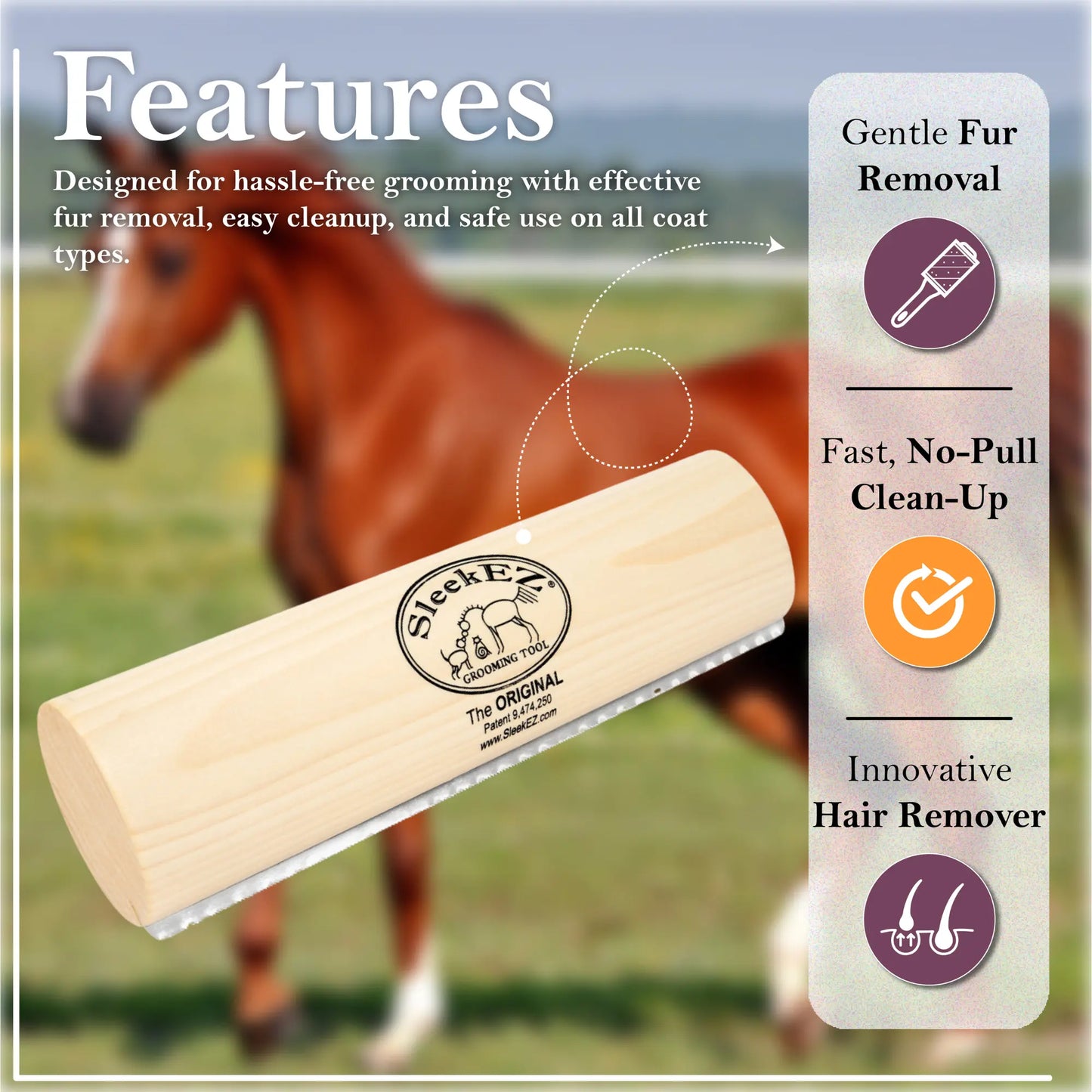 Sleekez Horse Brush for Shedding & Grooming, Deshedding Tool for Short & Long Haired Horses
