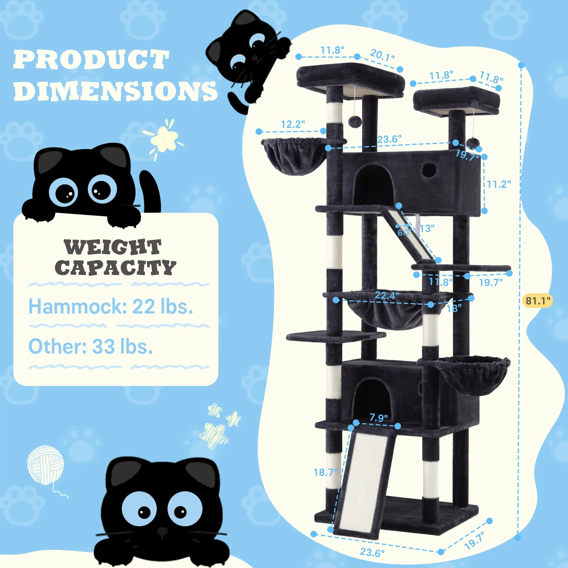 SHA CERLIN 81In/67In Multi-Level Tall Cat Tree Tower with Hammock & Sisal Scratching Posts Larger Cat Condo Furniture for Multi-Cat Play & Rest Summervibes Father'S Day Gift