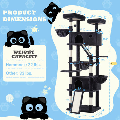 SHA CERLIN 81In/67In Multi-Level Tall Cat Tree Tower with Hammock & Sisal Scratching Posts Larger Cat Condo Furniture for Multi-Cat Play & Rest Summervibes Father'S Day Gift