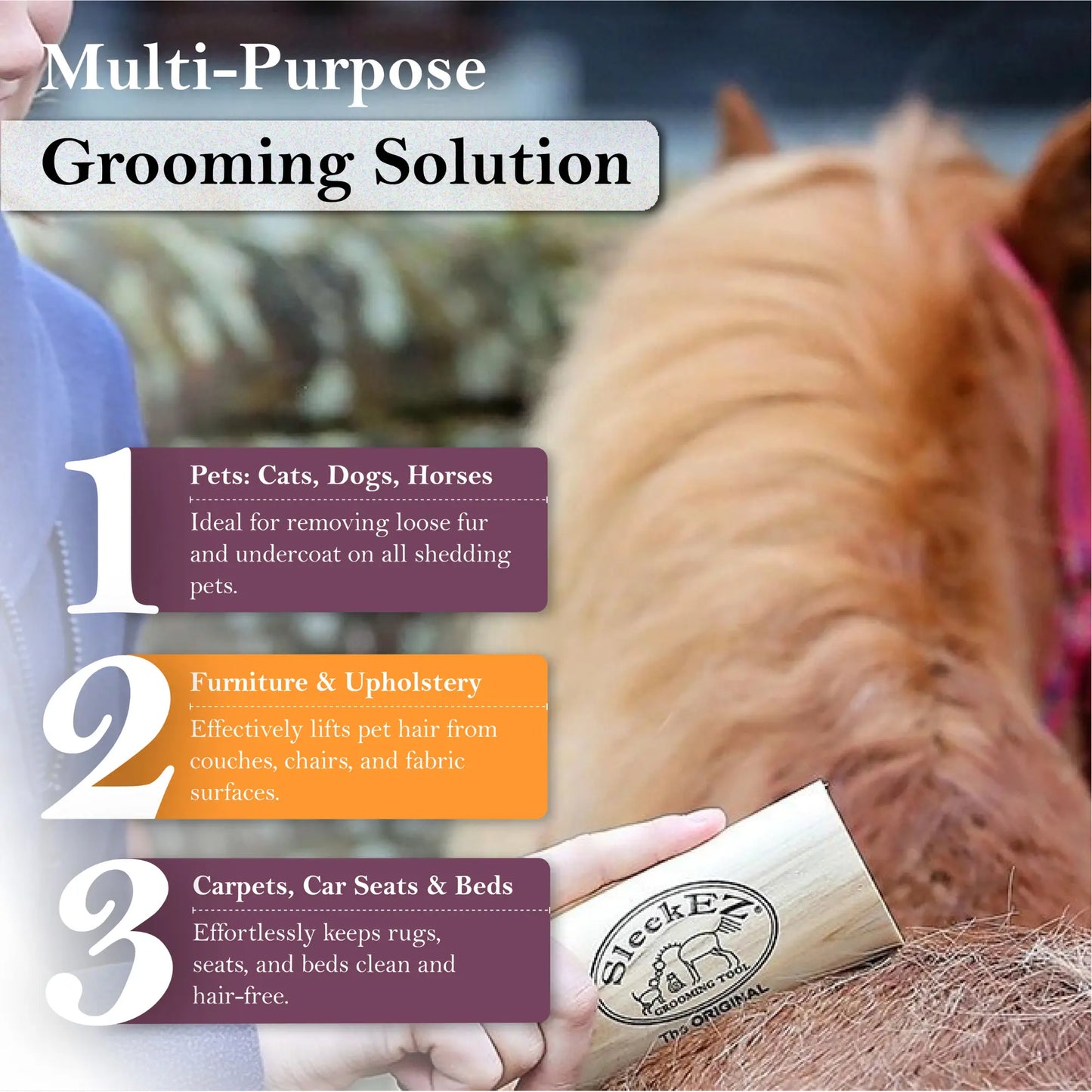 Sleekez Horse Brush for Shedding & Grooming, Deshedding Tool for Short & Long Haired Horses