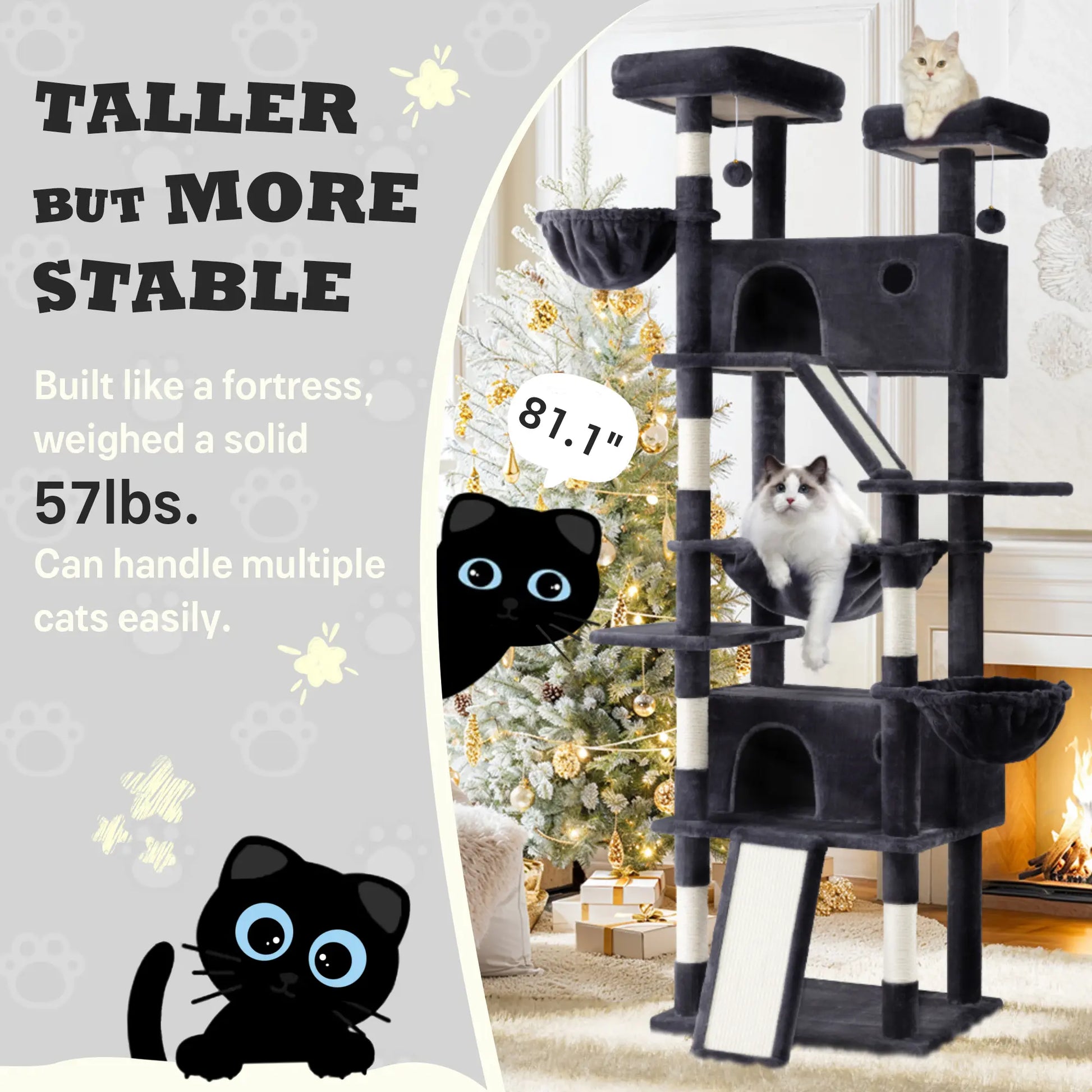 SHA CERLIN 81In/67In Multi-Level Tall Cat Tree Tower with Hammock & Sisal Scratching Posts Larger Cat Condo Furniture for Multi-Cat Play & Rest Summervibes Father'S Day Gift