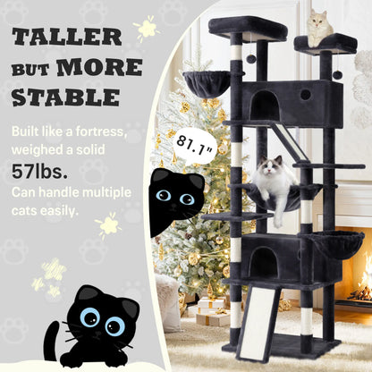 SHA CERLIN 81In/67In Multi-Level Tall Cat Tree Tower with Hammock & Sisal Scratching Posts Larger Cat Condo Furniture for Multi-Cat Play & Rest Summervibes Father'S Day Gift