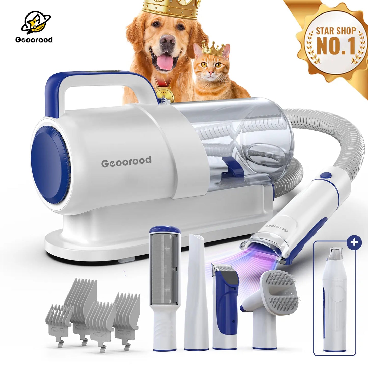 Geoorood Dog Grooming Vacuum All-In-One Kit with 10Kpa Suction, 2.2L Dust Tank, Adjustable Combs, Lightweight Design, Perfect for Gifts & Home Use Summervibes Petlovers