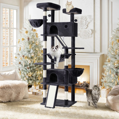 SHA CERLIN 81In/67In Multi-Level Tall Cat Tree Tower with Hammock & Sisal Scratching Posts Larger Cat Condo Furniture for Multi-Cat Play & Rest Summervibes Father'S Day Gift