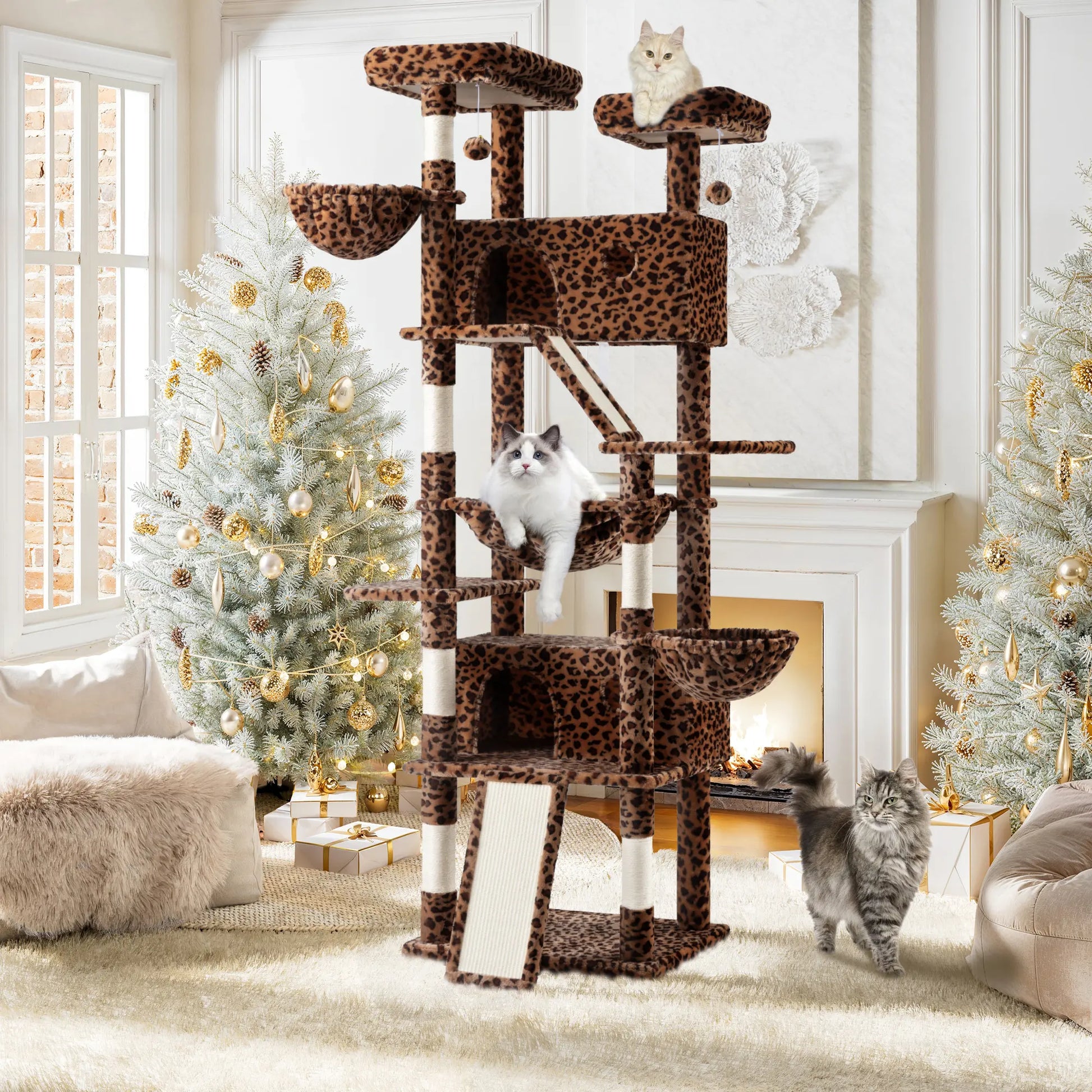 SHA CERLIN 81In/67In Multi-Level Tall Cat Tree Tower with Hammock & Sisal Scratching Posts Larger Cat Condo Furniture for Multi-Cat Play & Rest Summervibes Father'S Day Gift