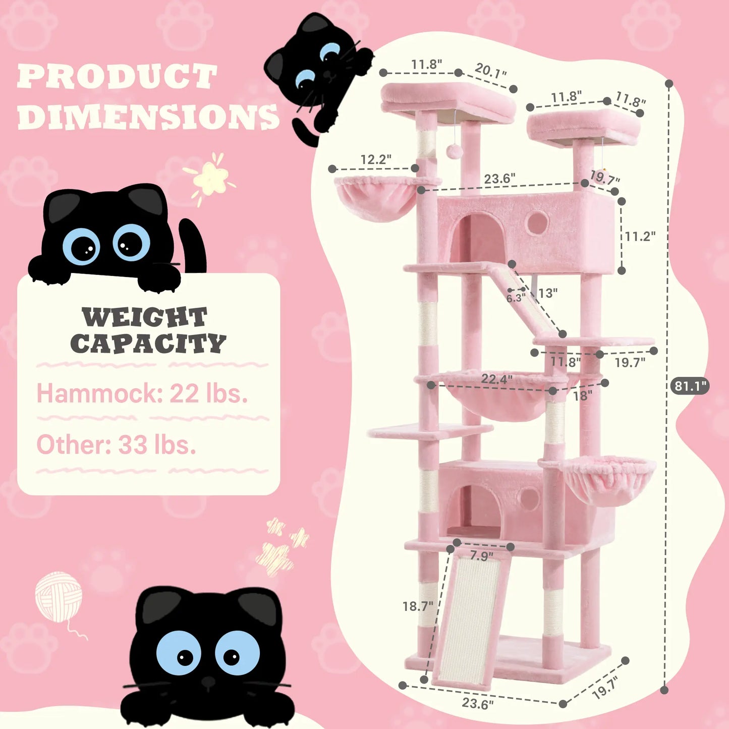 SHA CERLIN 81In/67In Multi-Level Tall Cat Tree Tower with Hammock & Sisal Scratching Posts Larger Cat Condo Furniture for Multi-Cat Play & Rest Summervibes Father'S Day Gift
